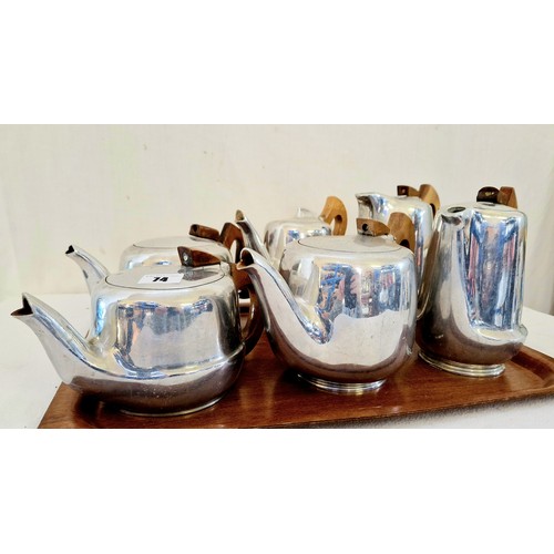 74 - Six pieces of Piquot ware - 4 tea pots and 2 coffee pots