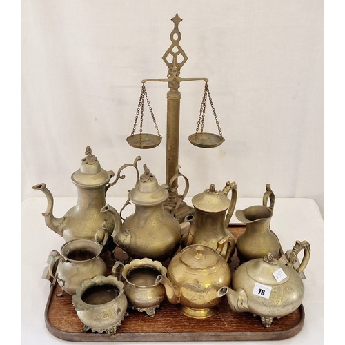 76 - Various Indian brass tableware and scales