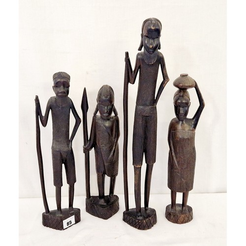 85 - Four carved ebony tribal figures