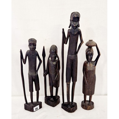 85 - Four carved ebony tribal figures