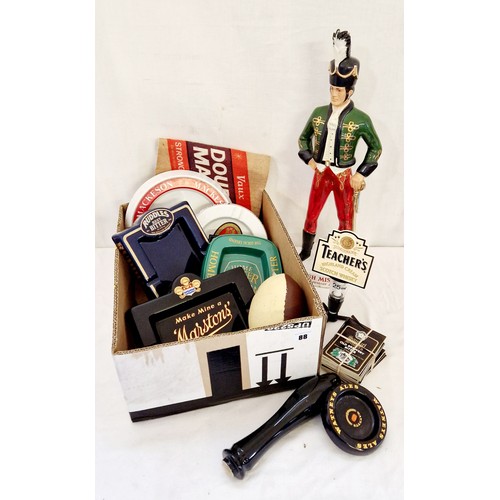 88 - Qty of breweriana incl. Irish Mist bar figure, ash trays etc