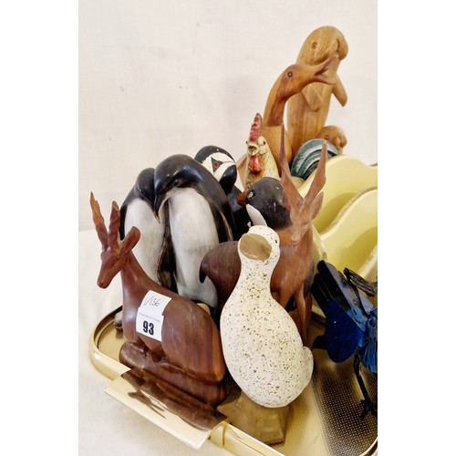 93 - Various animal figurines incl. treen duck, various birds etc
