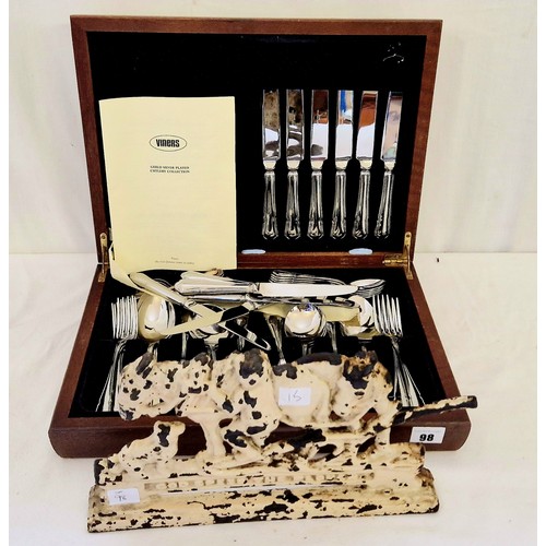 98 - Godspeed the Plough cast door stop and canteen of Viners EPNS cutlery