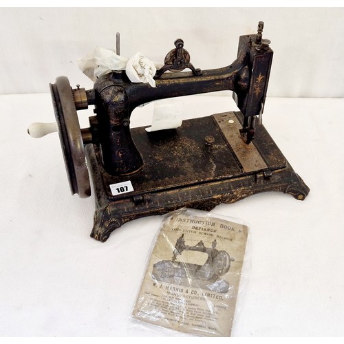 107 - Harris & Co Defiance Lock-Stitch sewing machine with instruction manual