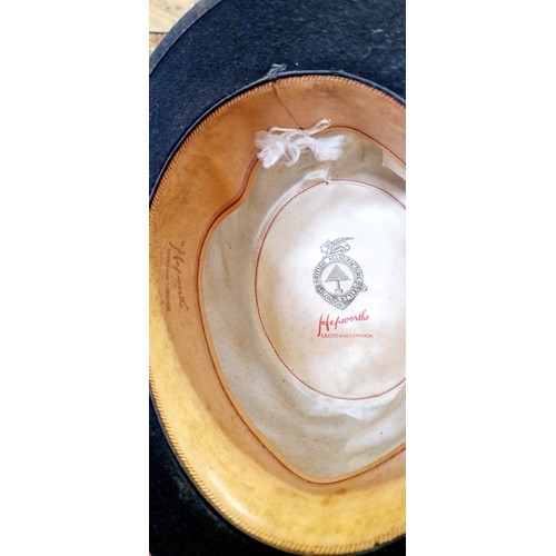 112 - Vintage box suitcase stencilled EY and Hepworth's bowler hat