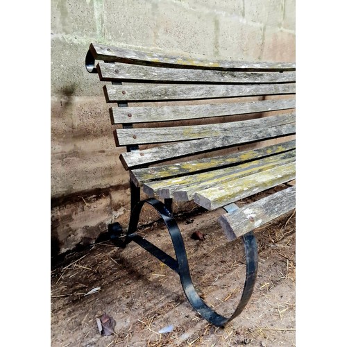 375 - Wrought steel and wooden slated garden bench