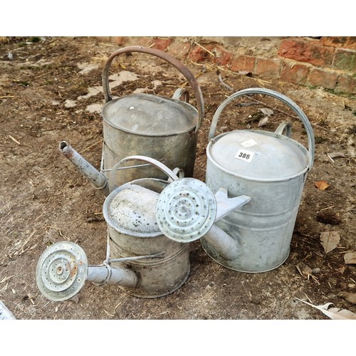 386 - 3 galvanised watering cans