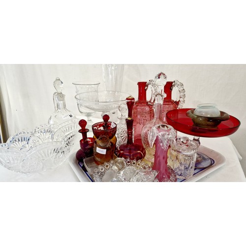 37 - Qty of coloured, cranberry and other glassware incl. decanters, comports and other glassware etc