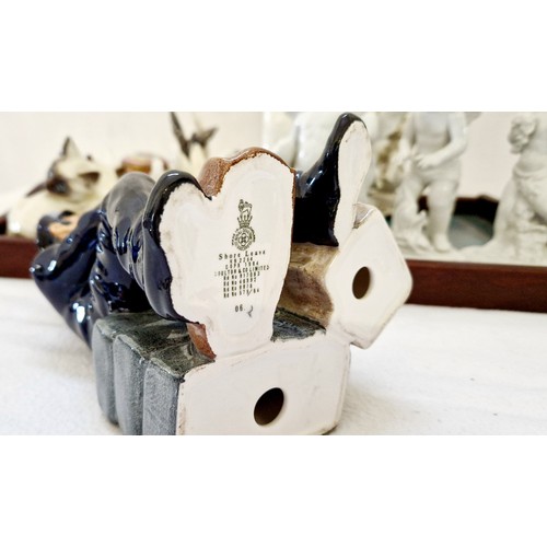 47 - Various ornamental ceramic incl. Royal Doulton Shore Leave figurine, Beswick cat group, Italian Blan... 