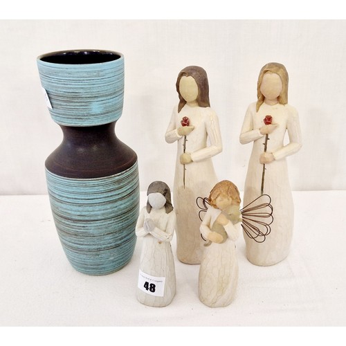 48 - 4 Willow Tree figurines and pottery vase