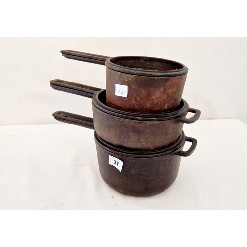 71 - 3 Victor cast iron saucepans with skillet lids