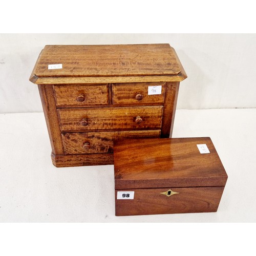 98 - Mahogany tea caddy and small jewellery chest of drawers