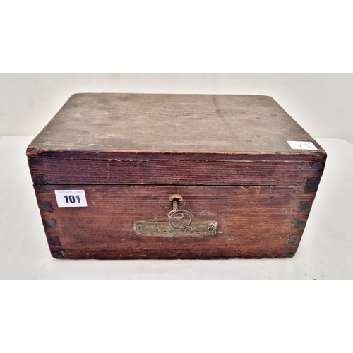 101 - Stained pine box with fitted interior with W Clark plaque