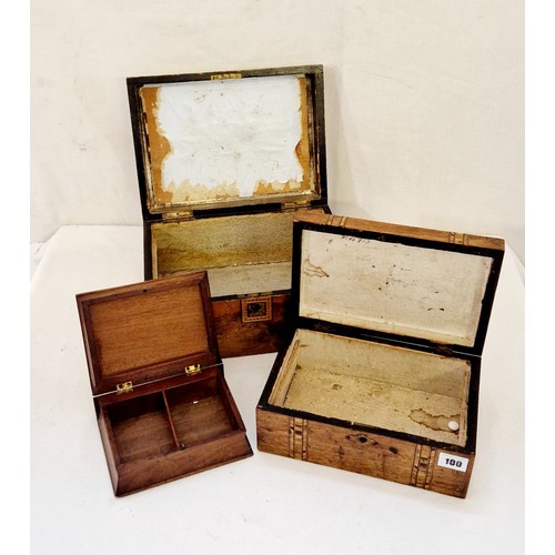 100 - 3 treen boxes incl. 2 walnut marquetry jewellery boxes