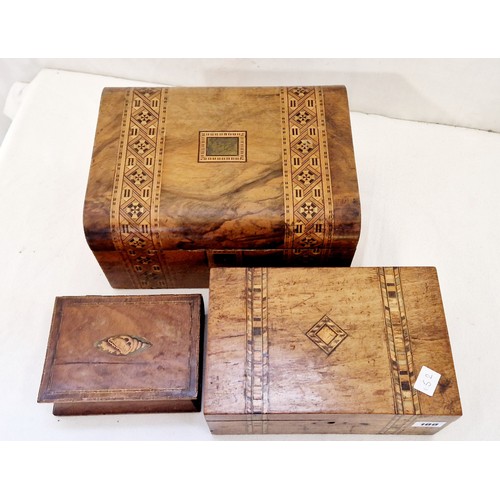 100 - 3 treen boxes incl. 2 walnut marquetry jewellery boxes