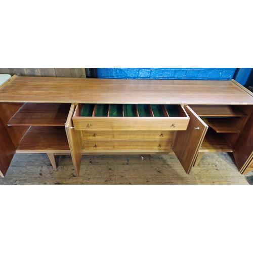 277 - Younger & Son vintage teak sideboard with central bank of four drawers incl. fitted cutlery, flanked... 