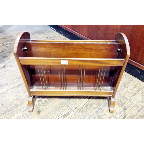 317 - A mahogany magazine rack with lions mask brass handles