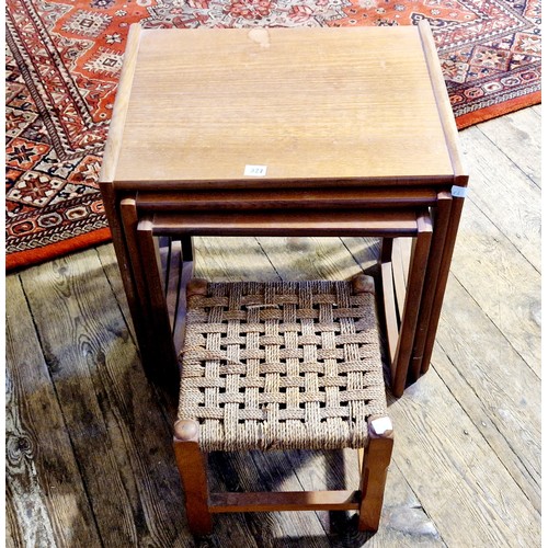 327 - G-Plan vintage teak nest of three tables and a strung seat stool