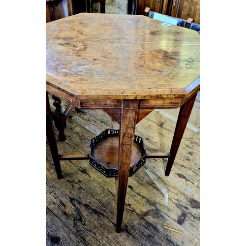 325 - Late Victorian walnut octagonal 2-tier occasional table with cross banding and boxwood stringing