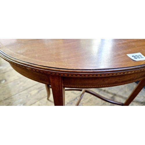 332 - Edwardian oval mahogany occasional table with chequered inlay and serpentine cross stretchers