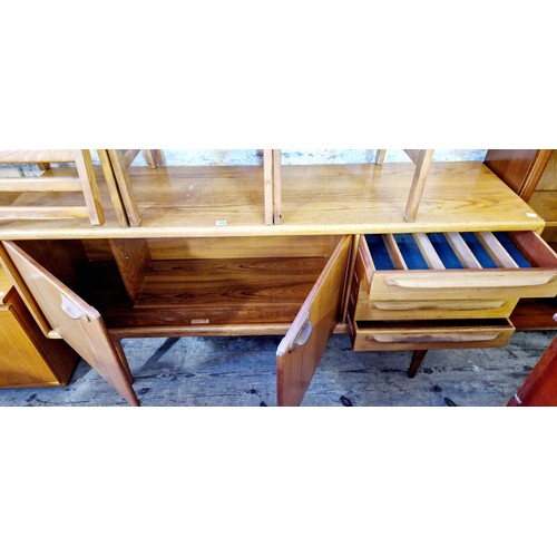 345 - Younger vintage teak sideboard with bentwood handles, cupboard and 4 drawers to one side incl. cutle... 