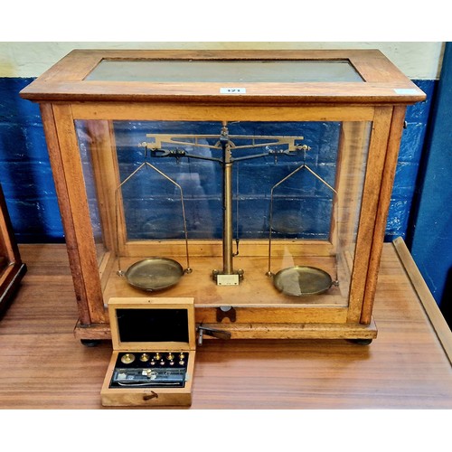 121 - Oak cased laboratory scales