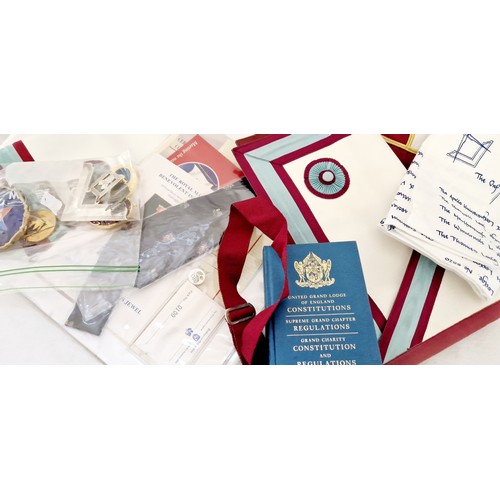 146 - Qty of Masonic ephemera incl. hats, apron, badges etc