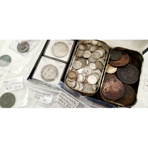 176 - Various historical GB coinage, Georgian certified etc and two Edward VII Half Crowns 1909 & 1915 and... 