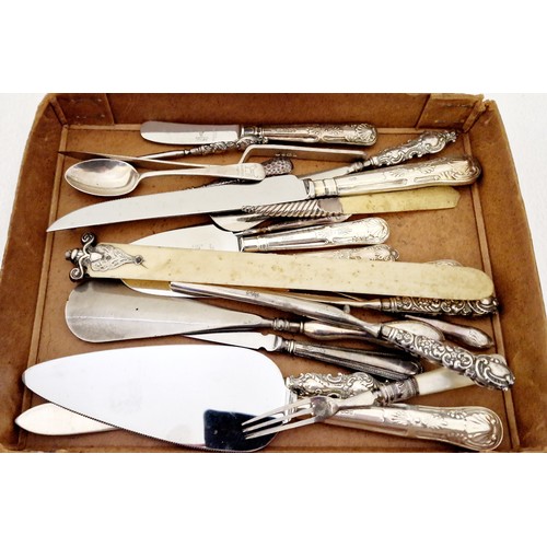 225 - A quantity of silver handled king's pattern flatware; silver mounted page turner; Sheffield 1996 but... 