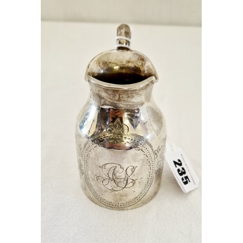 235 - A Birmingham 1876 silver cream jug with etched foliate decoration, monogrammed AB c. 4.23 ozs