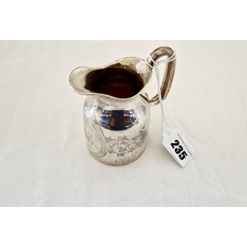 235 - A Birmingham 1876 silver cream jug with etched foliate decoration, monogrammed AB c. 4.23 ozs