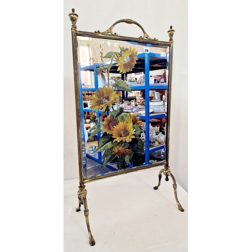 270 - Brass framed mirrored fire screen with applied floral decoration