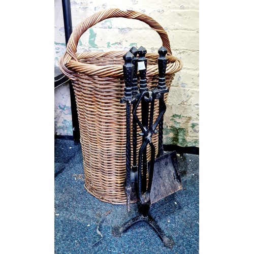 371 - Wicker log basket and companion set