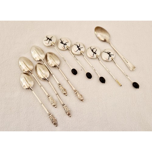 231 - Silver flatware, a set of five Sheffield 1901 apostle spoons; five Birmingham 1936 bean end coffee s... 