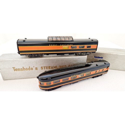 256 - 4 Tenshodo vintage boxed HO gauge Great Northern carriages, Observation Car; Sleeper; Vista Dore and... 