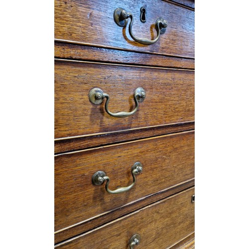 228 - Georgian oak straight front chest of 2 over 3 graduating drawers with brass drop handles on bracket ... 