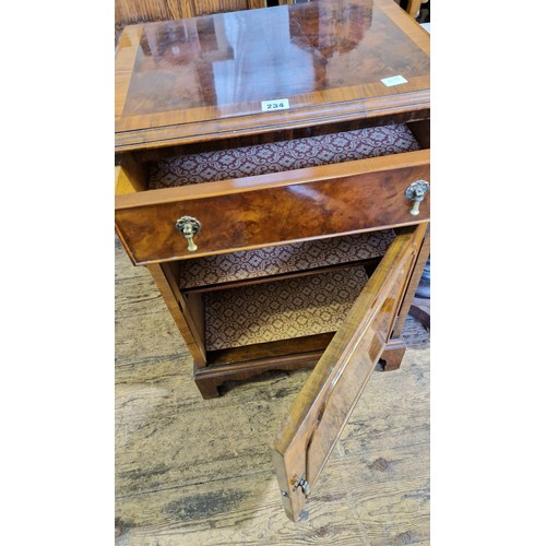 234 - Reproduction walnut cabinet with single drawer over cupboard