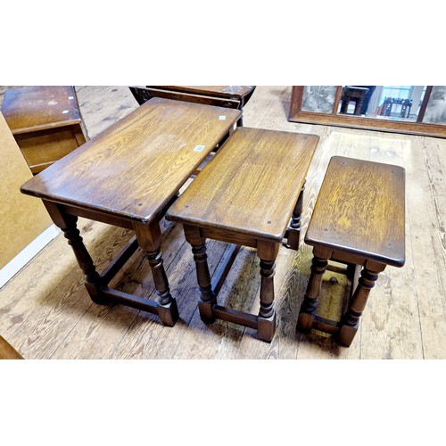 237 - Solid oak nest of 3 tables on turned legs