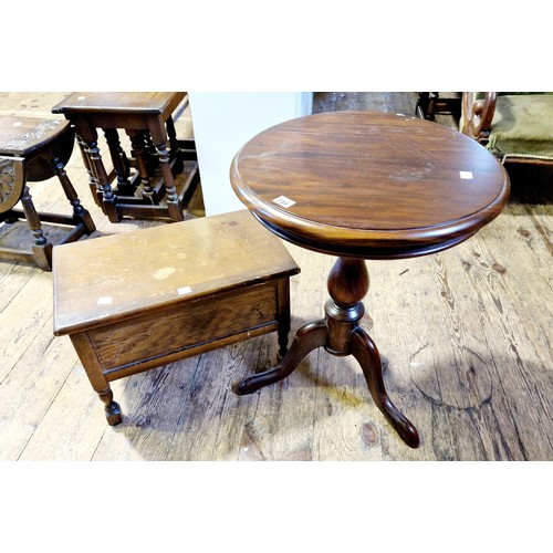 239 - Reproduction mahogany tripod table and utility wooden chest