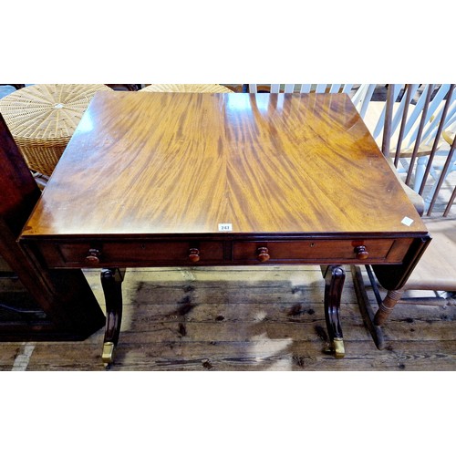 247 - Early 20th century mahogany rectangular centre table with drop leaves, 2 frieze drawers and 2 corres... 