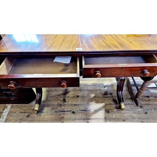 247 - Early 20th century mahogany rectangular centre table with drop leaves, 2 frieze drawers and 2 corres... 