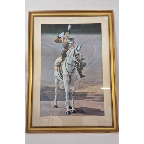 9 - Coloured photographic print of QEII riding side saddle