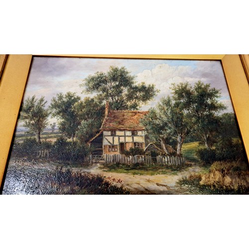 15 - Oil on board of a country cottage unsigned approx. 32cm x 26cm