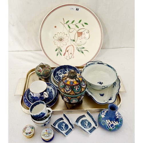 32 - Vintage Poole charger, blue and white ware etc