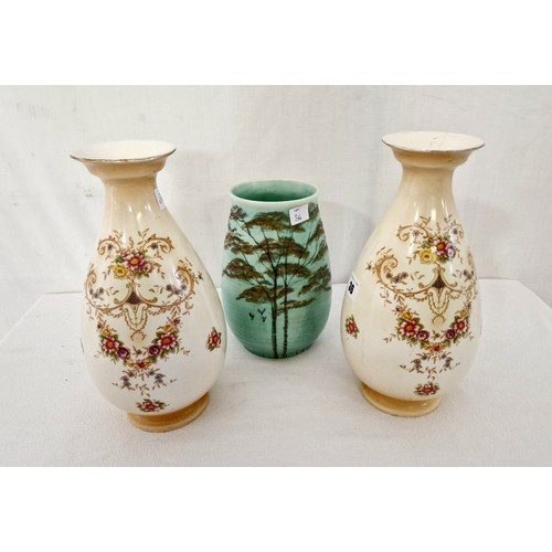36 - Pair of Crown Ducal Louis baluster vases and an Art Deco mottle vase