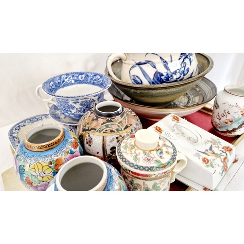 57 - Various ceramic incl. satsuma ware, pottery and Burleigh blue and white