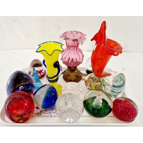 72 - Collection of coloured glass vases and paperweights