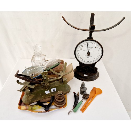 91 - Vintage kitchenalia and glassware incl. Suffolk spring balance scales etc
