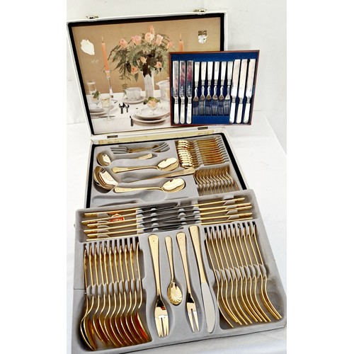 95 - Canteen of Rostfrei gold plated cutlery and six service mother of pearl fish cutlery
