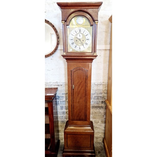 127 - Oak long case clock with brass face and eight-day movement by Jo Kirkwood